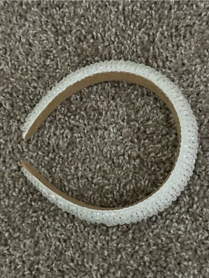 White Faceted Beaded Padded Headband Bridal Coquette Wedding Hair Accessory thumbnail 6
