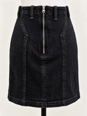 💥 AGOLDE Siouxise Washed Black Denim Mini Skirt Exposed Back Zip Sz 27 💛 thumbnail 4