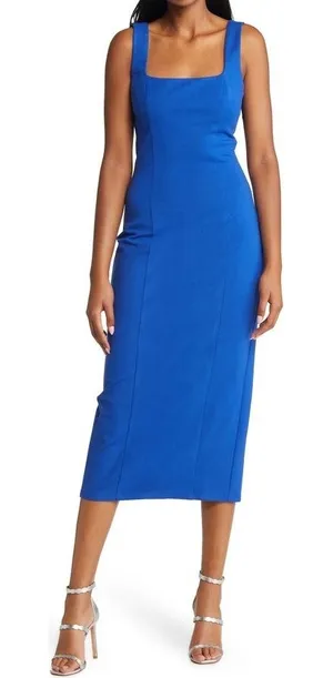 Elliatt Addilyn Bodycon Midi Dress Cobalt Blue Square Neck Chic size XS thumbnail 1