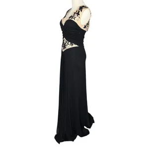 Vintage Cache Illusion Neckline Floral Beaded Mesh Waist Full Length Gown thumbnail 2