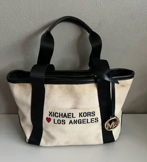 Michael Kors Small Off White Canvas Los Angeles Heart Tote Bag Black Trim Rare thumbnail 1