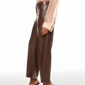 Joe's Jeans Brown Faux Leather Pants Size 31 Wide Leg Trouser Crop Designer $200 thumbnail 2