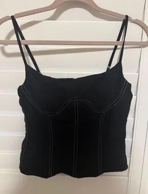 Reformation Black Spaghetti-Strap Corset Camisole thumbnail 1