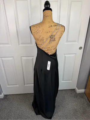 Olia Black Satin One Shoulder Maxi Gown Dress Size L NWT thumbnail 7