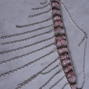Rose Quartz Fringe Choker Necklace 925 Silver Plated thumbnail 4