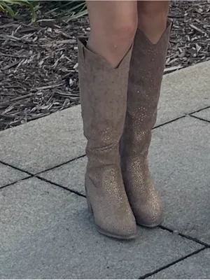 Pierre dumas Women's Tall beaded Western Boots - Taupe thumbnail 3