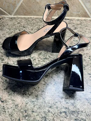 POP Casen Black Patent Platform Block Heel Sandals Women's Size 7 NWOB thumbnail 5