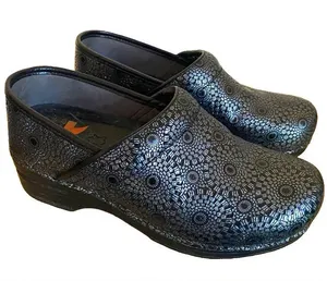 Dansko Professional Women's Black Geometric Leather Slip-On Clogs EU size 38 thumbnail 1