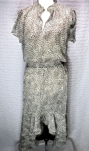 Lovestitch Leopard Print High Low Maxi Dress Brown Tan Smocked Waist Medium thumbnail 1