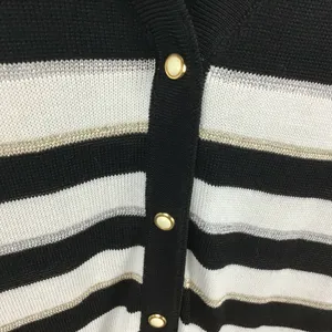 White House Black Market Cardigan Women Medium Black White Striped Metallic‎ thumbnail 3