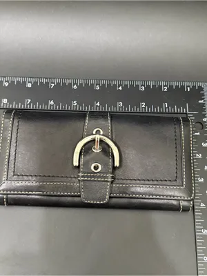 COACH Soho Buckle Classic Black Leather Contrast Stitch Tan Lining Bifold Wallet thumbnail 5
