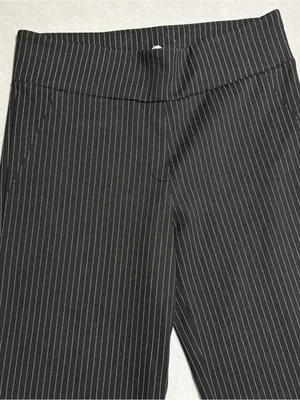 Betabrand Dress Pant Yoga Pants M Black Pinstripe High Rise Wide Leg Pull On thumbnail 5