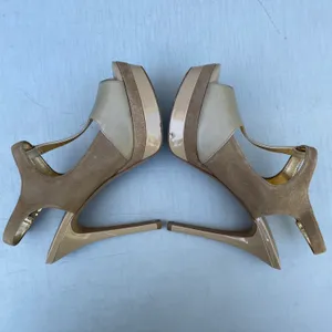 Jessica Simpson Nude Elso Dusty Taupe Open Toe Leather Suede T-Strap Heels thumbnail 5