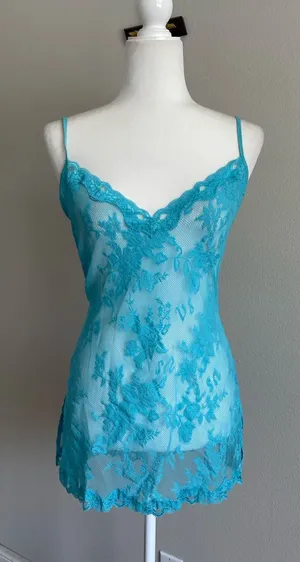 Victoria's Secret Vintage 2005 Turquoise Lace Chemise Slip thumbnail 1