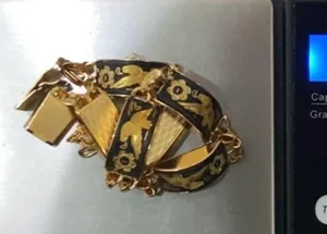 Vintage Damascene Gold-tone Enameled Birds & Flowers Link 8” Bracelet 16.3g thumbnail 12
