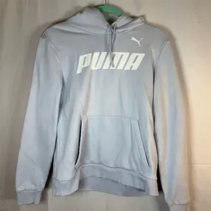 PUMA Essentials Logo Pullover Hoodie Women’s M Light Blue Fleece Lined thumbnail 1