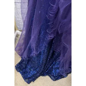 Cecily Brown Blue and Purple Sequin Strapless Prom Gown Formal Party Dress M thumbnail 7