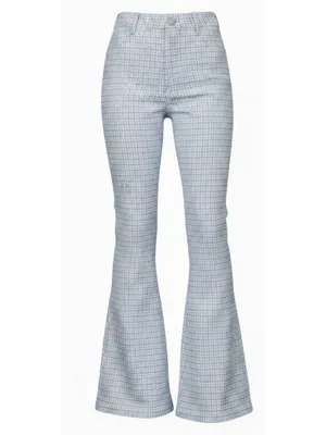 NWOT Hollister High-Rise Plaid Flare Pants Blue White Y2K Retro Stretch Sz Small thumbnail 2