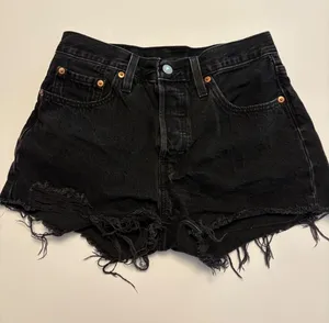 Levi's 501 Original Cut Off Shorts Womens 27 Black Distressed Denim Raw Hem thumbnail 1