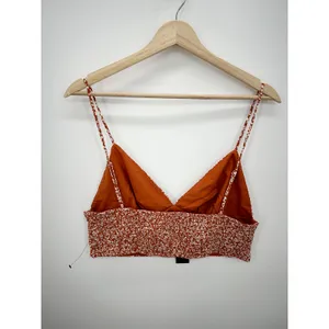 Lulus Crop‎ Top Women Large NWT Summer Romance Rust Brown Microfloral Tank Top thumbnail 2