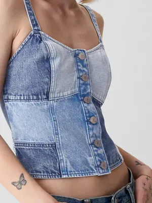 Gap Patchwork Denim Corset Top thumbnail 1