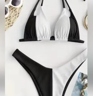 Zaful Monochrome Black & White Halter Bikini thumbnail 5