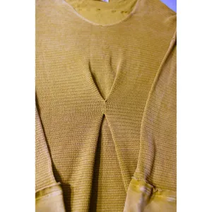 M.‎ Rena Waffle Knit Top Womens Large Yellow V-Neck Pleated Thermal Boho S4945A thumbnail 5