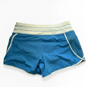 Lululemon Run In The Sun Shorts Blue White Trim Zipper Pocket Size 2 Liner Track thumbnail 2