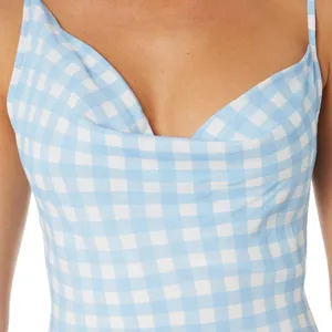 Charlie Holiday Kenzie Blue Gingham Cowl Neck Bias Cut Strappy Summer Mini Dress thumbnail 4