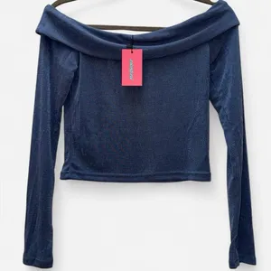Edikted Athena Blue Off the Shoulder Top Size Medium NWT Club Y2K Style thumbnail 2