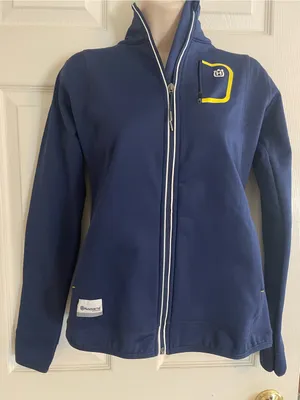 Husqvarna Logo Women's Navy Zip-Up Jacket with Yellow Accent thumbnail 1