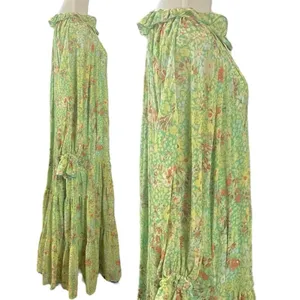 Free People Feeling Groovy Maxi Dress Size Large 70s Chartreuse Floral Bohemian thumbnail 10
