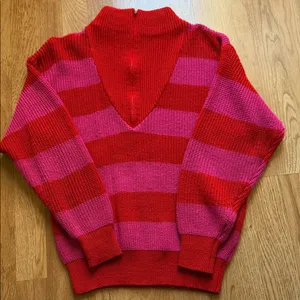 Vibrant Red and Pink Striped Women's Turtleneck Sweater thumbnail 2