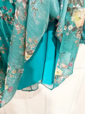 Anthropologie Maeve Teal Floral Chiffon Ruffle Mini Dress Boho Romantic XS thumbnail 6