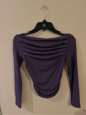 Ruched Off-Shoulder Long Sleeve Top - Charcoal Gray NEVER WORN thumbnail 2