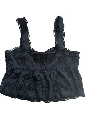 The Kooples Floral Eyelet Lace Cropped Peplum Tank Black | Size 2 thumbnail 2