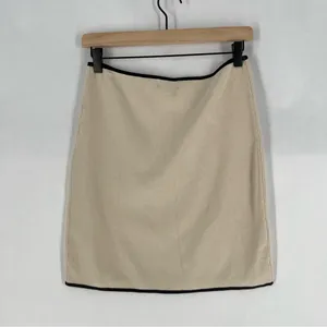 Mable Cream Skirt Black Trim‎ Stretch Ribbed Knit Mini High Rise Size L thumbnail 7