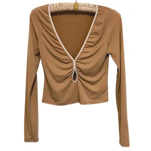 Abercrombie & Fitch Ruched Keyhole Top Small Brown Tan Minimal Quiet Luxury thumbnail 2