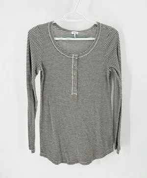 SPLENDID THERMAL FOREVER HENLEY lightweight casual gray striped longline thumbnail 1