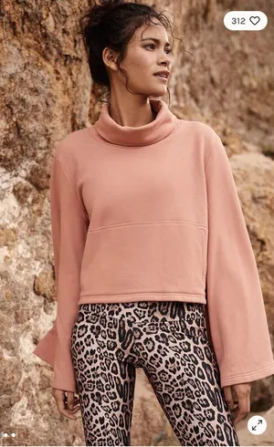 Free People Movement Salvation Turtleneck Flare Slit Sleeve Sweatshirt Size L thumbnail 1