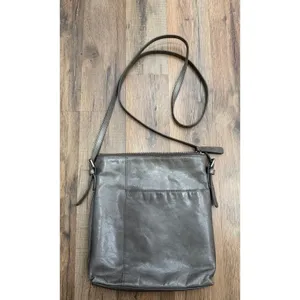 Hobo The Original Gray Leather Crossbody Bag Shoulder Purse Organizer thumbnail 2