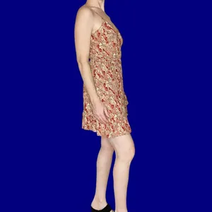 Free People Intimately Orange Red Ditzy Floral Mini Wrap Dress thumbnail 6