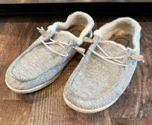 Hey Dude Wendy Stretch Fog Grey Striped Women’s Slip On Shoes Faux Fur Size 8 thumbnail 1