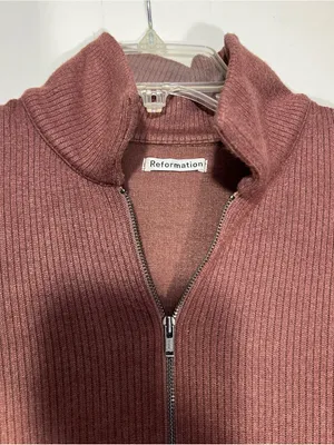 Reformation brown Ribbed Zip-Front Mock Collar top size S thumbnail 5