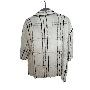 Zara Abstract Print Button Up Shirt Women’s M Beige Black Oversized Blouse thumbnail 4