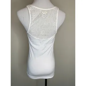 Y2k Aerie White Lace Yoke Racer Tank Top Sz Medium thumbnail 2