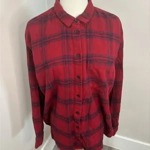 Madewell Red Plaid Flannel Button Down Shirt Cotton Long‎ Sleeve Size L thumbnail 2