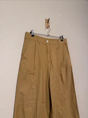 LOFT Poplin Pleated Wide Leg Pants Khaki Size 8 NWT thumbnail 4