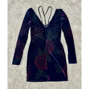 Free People Intimately Floral Velvet Strappy Bodycon Mini Dress Long Sleeve Sz S thumbnail 6