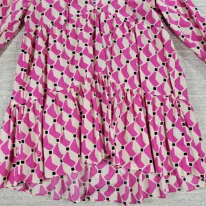 Zara Geometric Babydoll Dress Womens Medium Pink High Low Tunic Tiered Loose Fit thumbnail 7